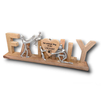 Schriftzug "Family" 55x21x7,5 cm mit graviertem Holzherz personalisierbar