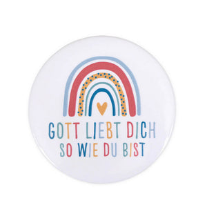 Spiegelbutton Regenbogen "Gott liebt dich so wie du bist" 6,5cm | Mitgebsel Einschulung