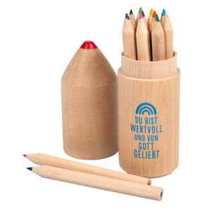 Buntstifte in Holzdose mit Spruch "Du bist wertvoll..." 6 Stk. Geschenke für Schulanfänger
