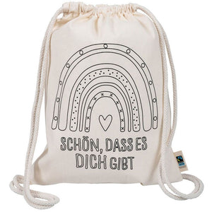 Kleine Geschenke für Kindergartenkinder | Baumwoll Turnbeutel zum Bemalen Regenbogen