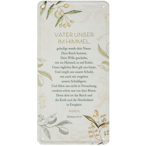 Wanddekoration Blech Schild "Vater unser" 30 x 15 cm aus Aluminium mit Olivenzweigen