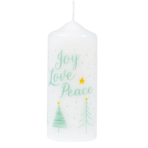 Weihnachtskerze mit Motiv im Hygge Stil Joy Love Peace 12cm