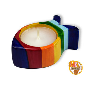 Teelichthalter Regenbogen Fisch 7x4,5cm fairtrade