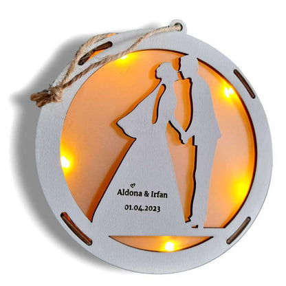 personalisierter LED Anhänger "Just Married" 14,5x14,5x3 cm Hochzeitsgeschenk
