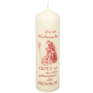 Weihnachtliche Kerze "Gott ist zu unsgekommen" 17cm mit rotem Druck | Weihnachtsgeschenke für ältere Menschen
