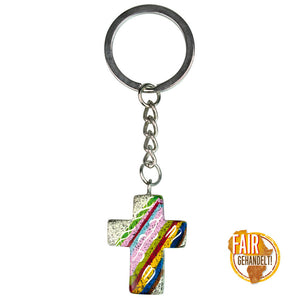 Kreuz Schlüsselanhänger aus Speckstein "African Summer" 3cm handbemalt