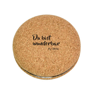 Taschenspiegel rund  "Du bist wunderbar" mit Korkummantelung