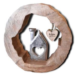 Holzkreis Dekohäuschen 27x27x4 cm personalisiertes Geschenk