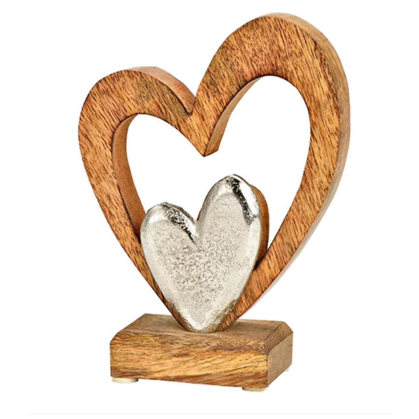 Deko Herzen aus Holz und Metall 13x17cm