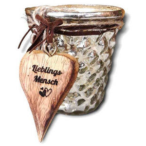 Glas Windlicht Mit personalisiertem Herzanhänger 8x9x8 cm individuelles geschenk