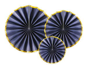 Deko-Rosetten 3 teilig marineblau mit Goldrändern