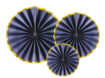 Deko-Rosetten 3 teilig marineblau mit Goldrändern