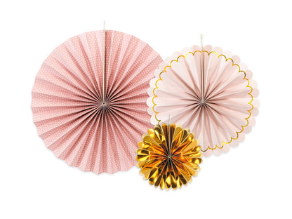 Deko-Rosetten 3 teilig rosa mix mit gold