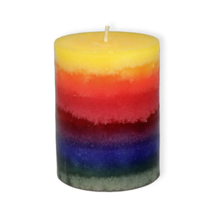 Regenbogenkerze Stumpenform 10 cm 