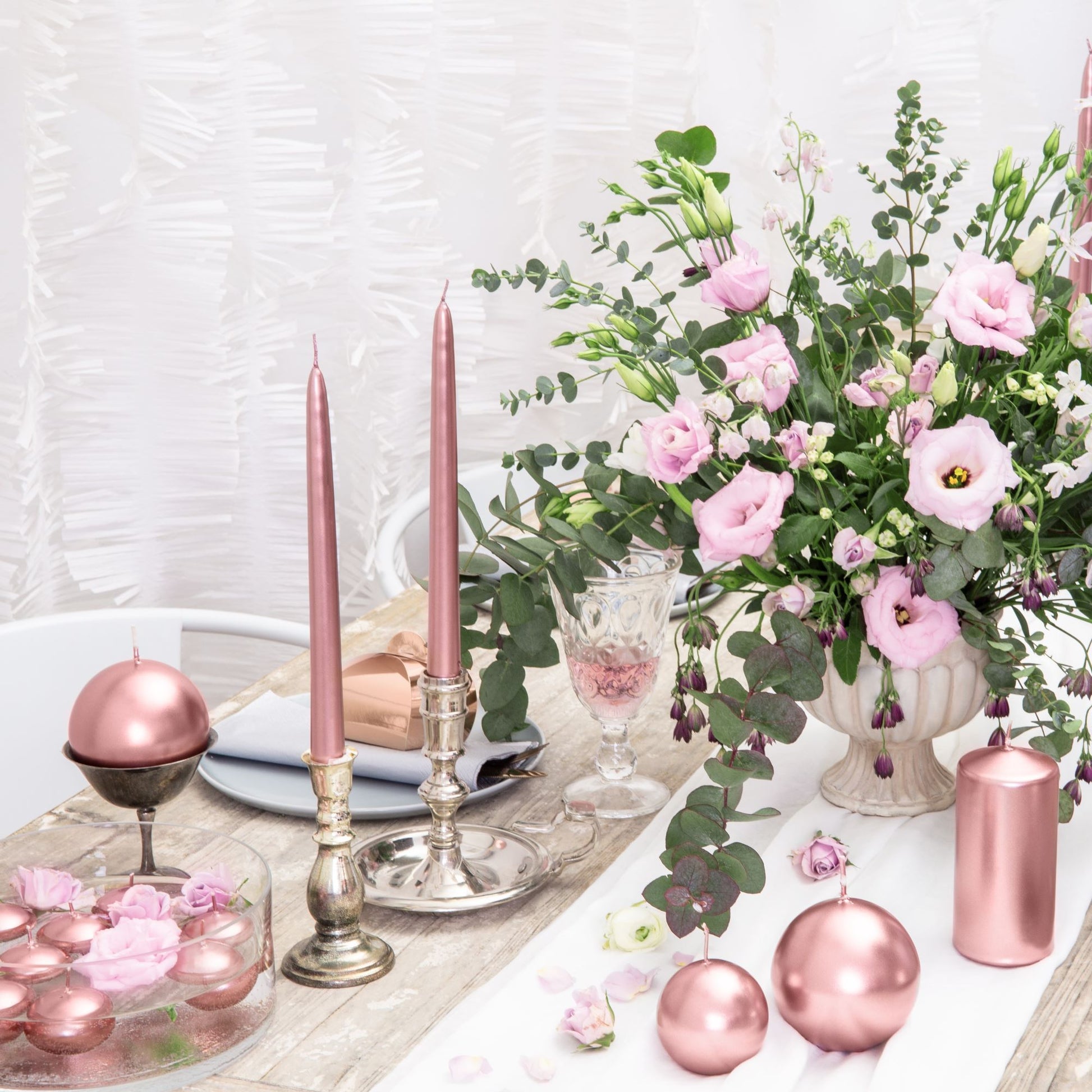 Runde Kerzen 8cm 6er-Pack roségold