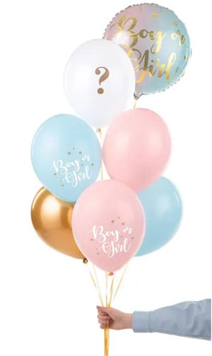 Gender Reveal Deko Ballons "Boy or Girl" 6Stk rosa, weiß, blau