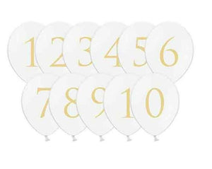 Luftballons weiß mit Druck gold 6 Stück 30 cm Wunschzahl