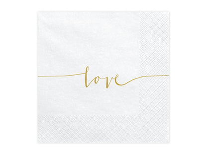 Servietten -LOVE- weiß mit gold