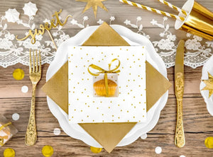 Servietten weiß mit goldenen Pünktchen 20er