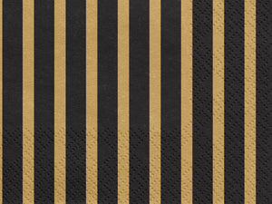 Servietten gestreift in schwarz und gold 20Stk.