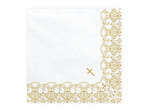 Servietten zur Taufe weiß mit goldenen Ornamenten 20Stk. SP33-64-019