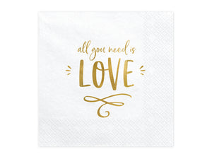 Servietten mit goldener Schrift "all you need is love"