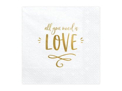 Servietten mit goldener Schrift "all you need is love"