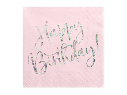 Servietten Happy Birthday Glitzer Effekt, rosa