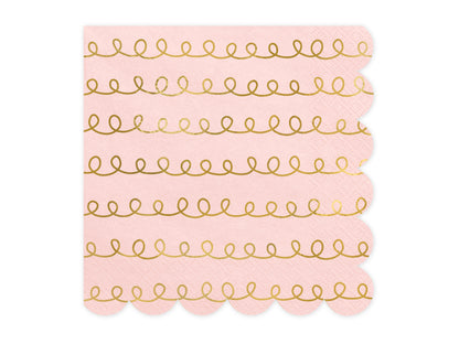Servietten Kringel und Wellenrand rosa gold