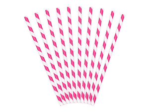gestreifte Trinkhalme aus Papier, 10er pink