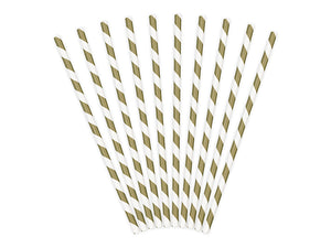 gestreifte Trinkhalme aus Papier, 10er golden