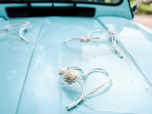 Autoschmuck Rattanherz mit Blumen crème 2er-Set
