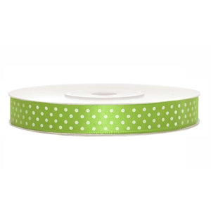 Satinband 12 mm x 25 m apfelgrün/weiß mit Punkten