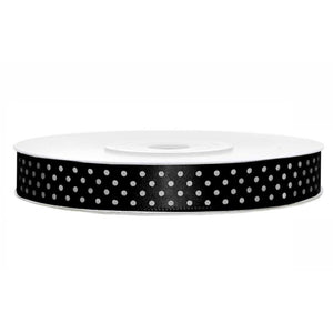Satinband 12 mm x 25 m schwarz/weiß mit Punkten