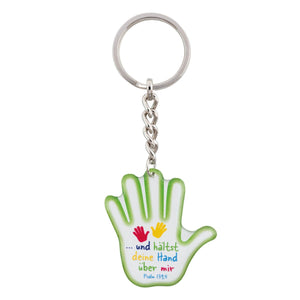 Schlüsselanhänger Hand "...und hältst deine Hand über mir. Psalm 139,5"