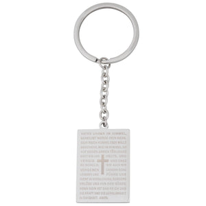 Schlüsselanhänger aus Edelstahl mit Gebetsgravur "Vater Unser" und Kreuz, 10 cm