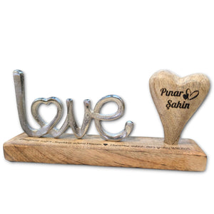 Schriftzug Love 40cm mit graviertem Holzherz