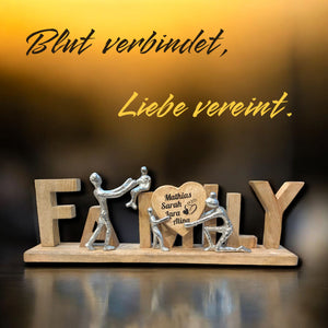 Schriftzug "Family" 55x21x7,5 cm mit graviertem Holzherz personalisierbar