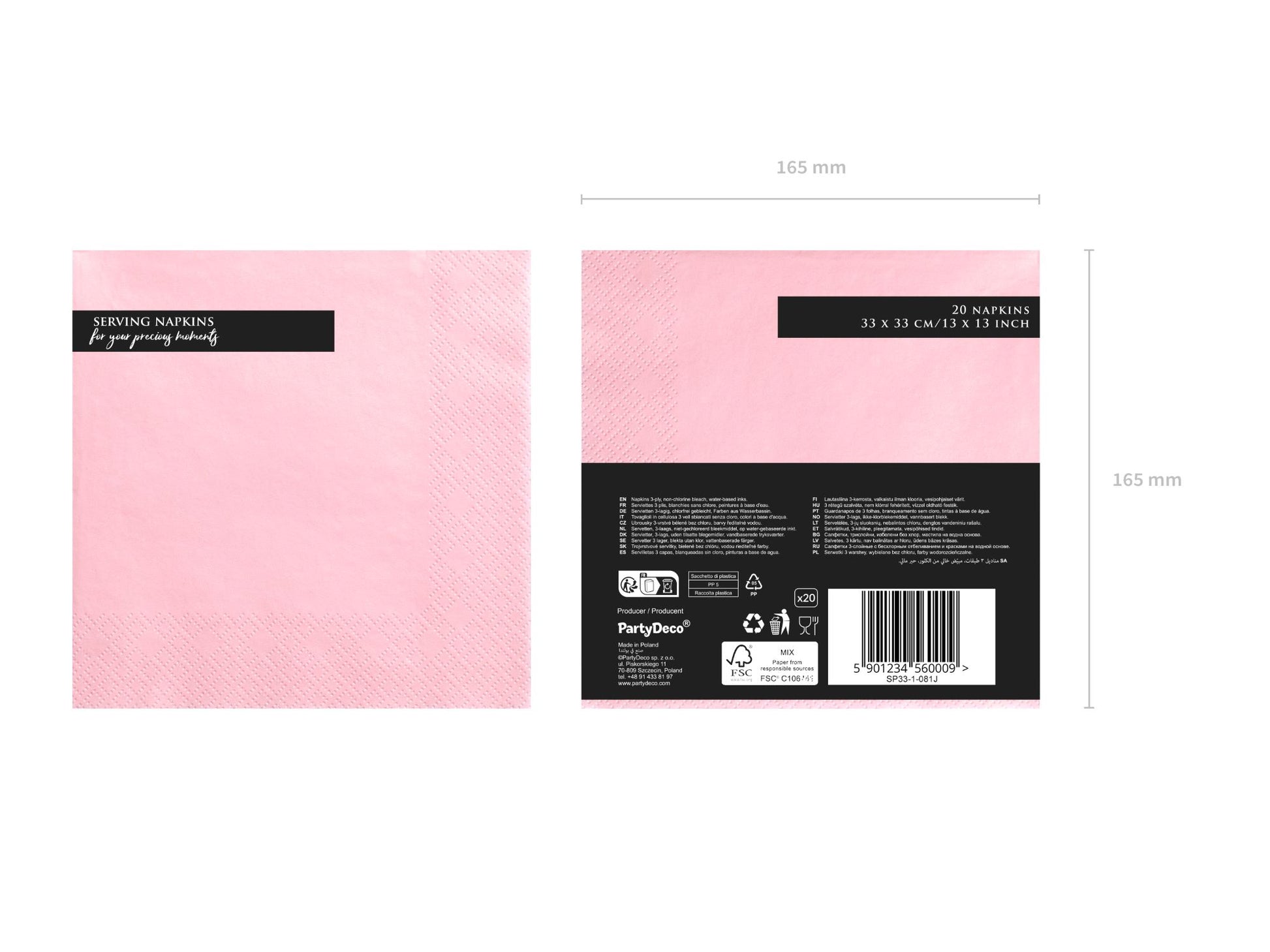 Servietten 33x33 cm 3-lagig helles rosa