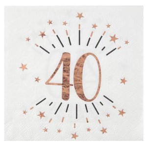 Servietten "Zahl 40" Sparkling mit Sternen roségold