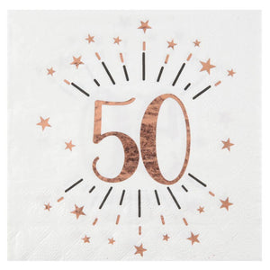 Servietten "Zahl 50" Sparkling mit Sternen roségold