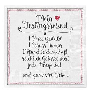 Servietten "mein Lieblingsrezept" 20 Stk. weiß/schwarz/rot