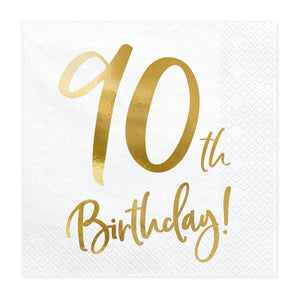 Servietten mit Gold-Druck "90th Birthday"