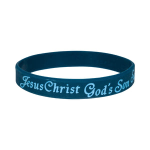 Silikonarmband Blau mit Schriftzug "Jesus Christ God's Son Savior" 12 mm breit