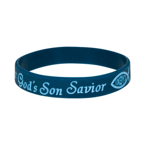 Silikonarmband Blau mit Schriftzug "Jesus Christ God's Son Savior" 12 mm breit