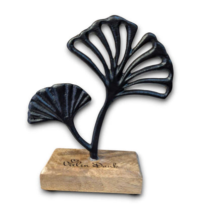 Personalisiertes Standrelief Ginkgo Mangolholz schwarz 17cm
