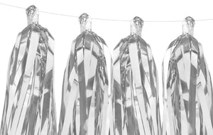 Quasten-Girlande DIY mit 12 Quasten silber metallic