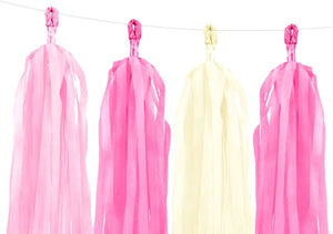 Quasten-Girlande creme-rosa-pink DIY mit 12 Quasten