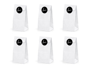 Geschenktüten weiß mit schwarzen Stickern love 6er-Pack