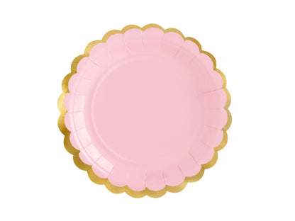 Pappteller 6 cm mit goldenem Rand, rosa